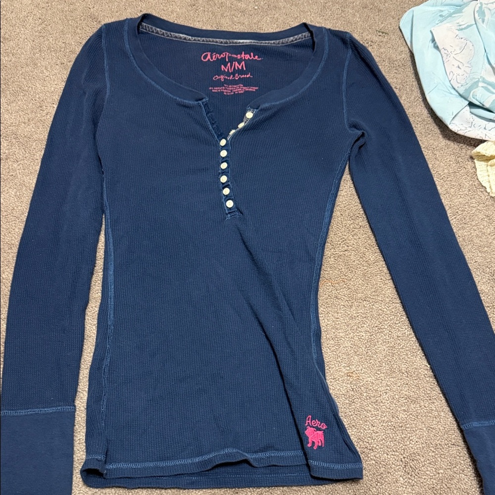 Aeropostale Navy Long Sleeve Buttoned Top